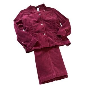 Vintage Sag Harbor cranberry corduroy pantsuit, 90s minimalist, fall capsule